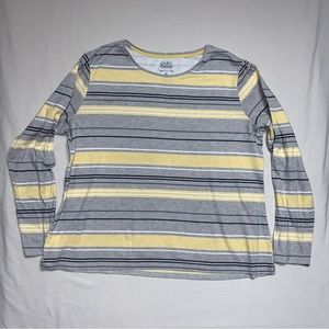Gray Yellow Stripe Long Sleeve Shirt Women’s PXL Tee Shirt Top Soft Comfortable